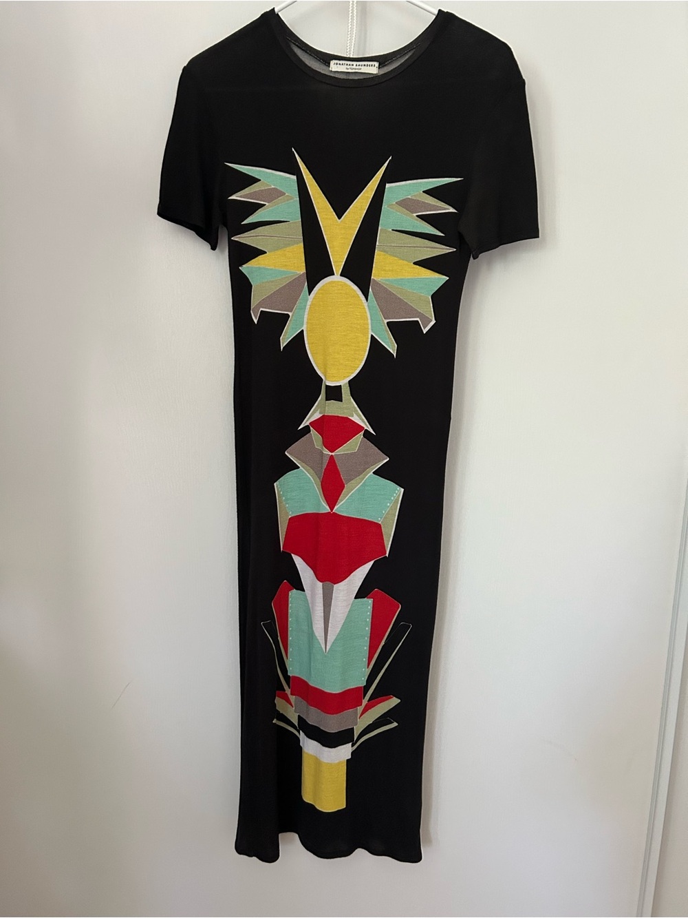 Topshop Black Maxi Dress with Yellow, Red & Mint Geometric Print